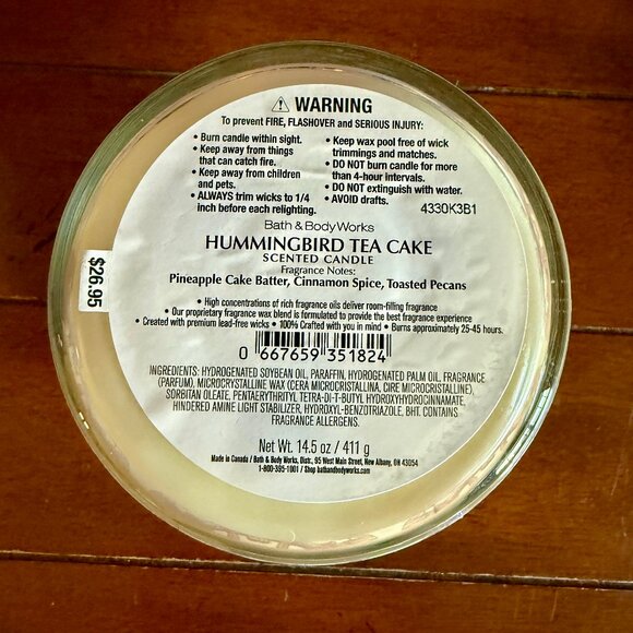 NEW HUMMINGBIRD TEA CAKE  3-Wick 14.5 oz Candle  Bath & Body Works - Picture 2 of 3
